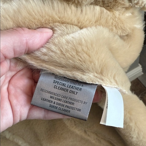 Wilsons Leather tan suede leather faux fur trim midi length Penny Lane jacket L - Picture 6 of 13